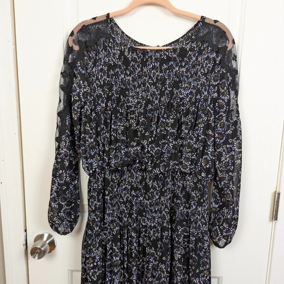 Free People | Black Floral Lace Trim Long Sleeve Midi Dress Size - Picture 7 of 9